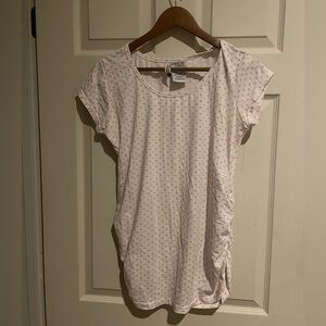 Planet motherhood, maternity, white with pink polkadot top tight sides-medium